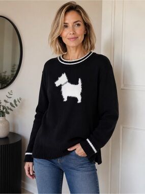 Charter Club Black & White Dog Sweater | Women’s XL | Cozy Knit